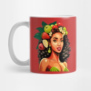 Beautiful Cartoon Style Fruitful Hair Latina Woman Mug